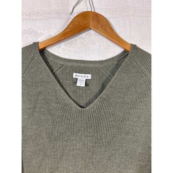 Athleta Sweater Small Olive Green Ribbed V Neck Long - Picture 5 of 9